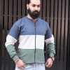 سویشرت مردانه اسپرت تمام زیپ با ترکیب رنگ آبی دودی و سبز