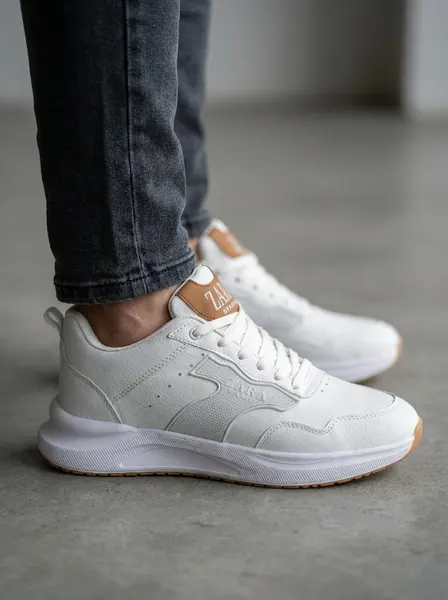 کتونی زارا Zara مدل 1023 رنگ سفید قهوه‌ای | استایل مینیمال، فوق‌العاده سبک و راحت